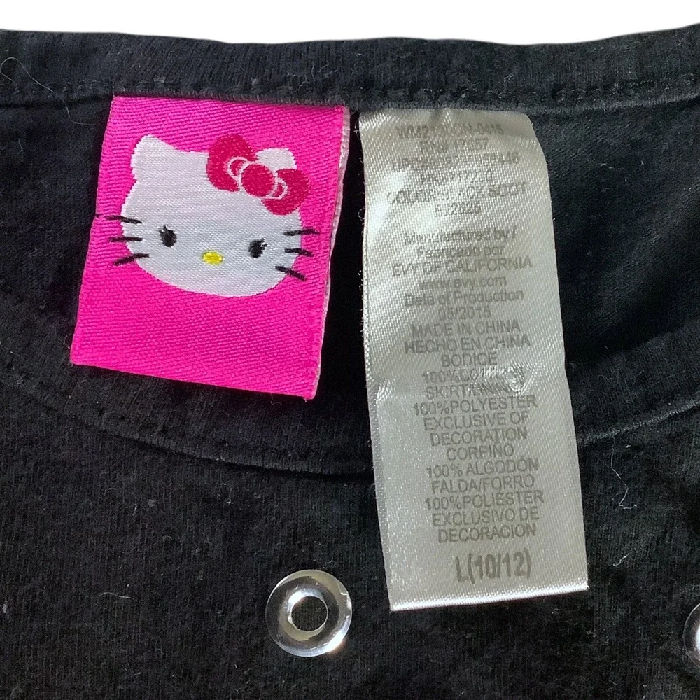 Hello Kitty Girls Dress Black Pink Hi‎ Lo Sparkle Sz L 10 12 Short Sleeve